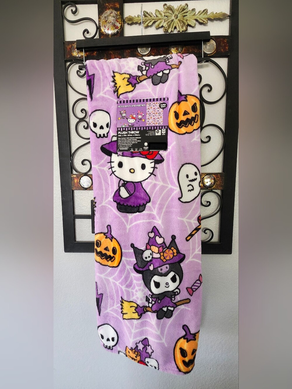 Hello Kitty Purple Halloween Throw Blanket Cobwebs And Witches